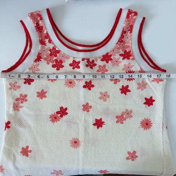 Catalina Sportswear Vintage Tank Top Sleeveless Round Neck Ivory Red Flowers L - Picture 9 of 9